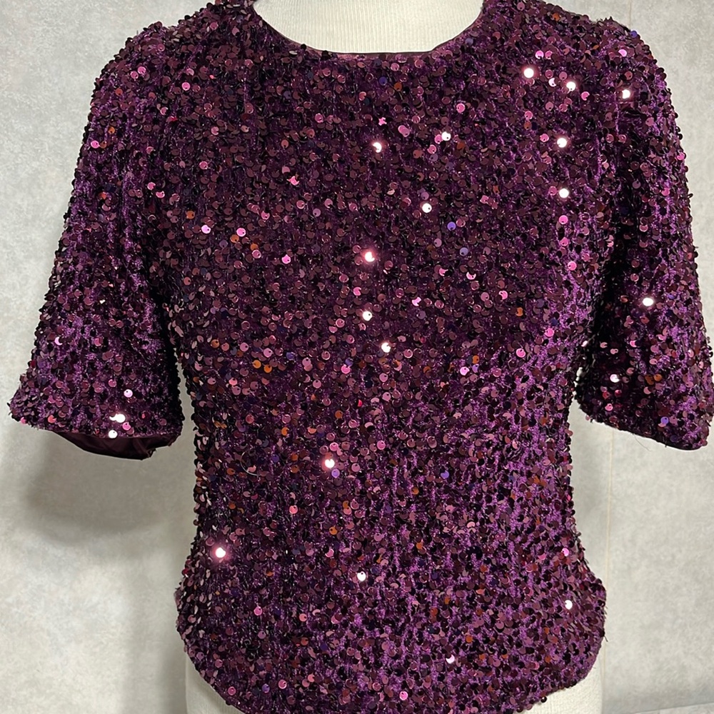 Purple Sequin fully satin lined shirt w/back zipper sparkly fun valentine shirt